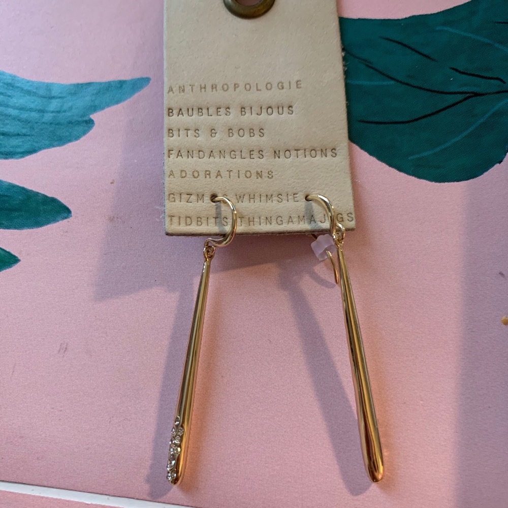 Anthro gold linear drop earrings NWT - Picture 4 of 4